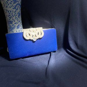 Sekusa blue velvet clutch bag with imani sapphire blue pumps
